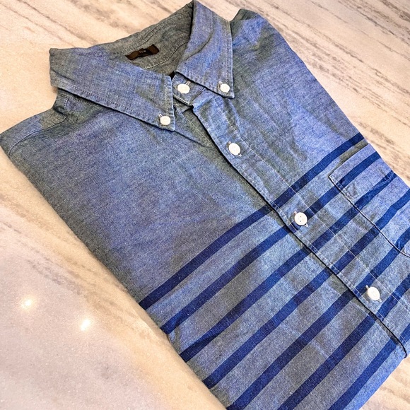 J. Crew Nautical Stripe Blue Chambray Cotton Shirt in Size Small Slim Fit - Picture 2 of 7